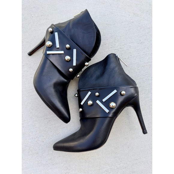 Donald J Pliner Shoes - Donald J Pliner Black Leather Studded Stiletto Ankle Boots Made in Spain 7.5